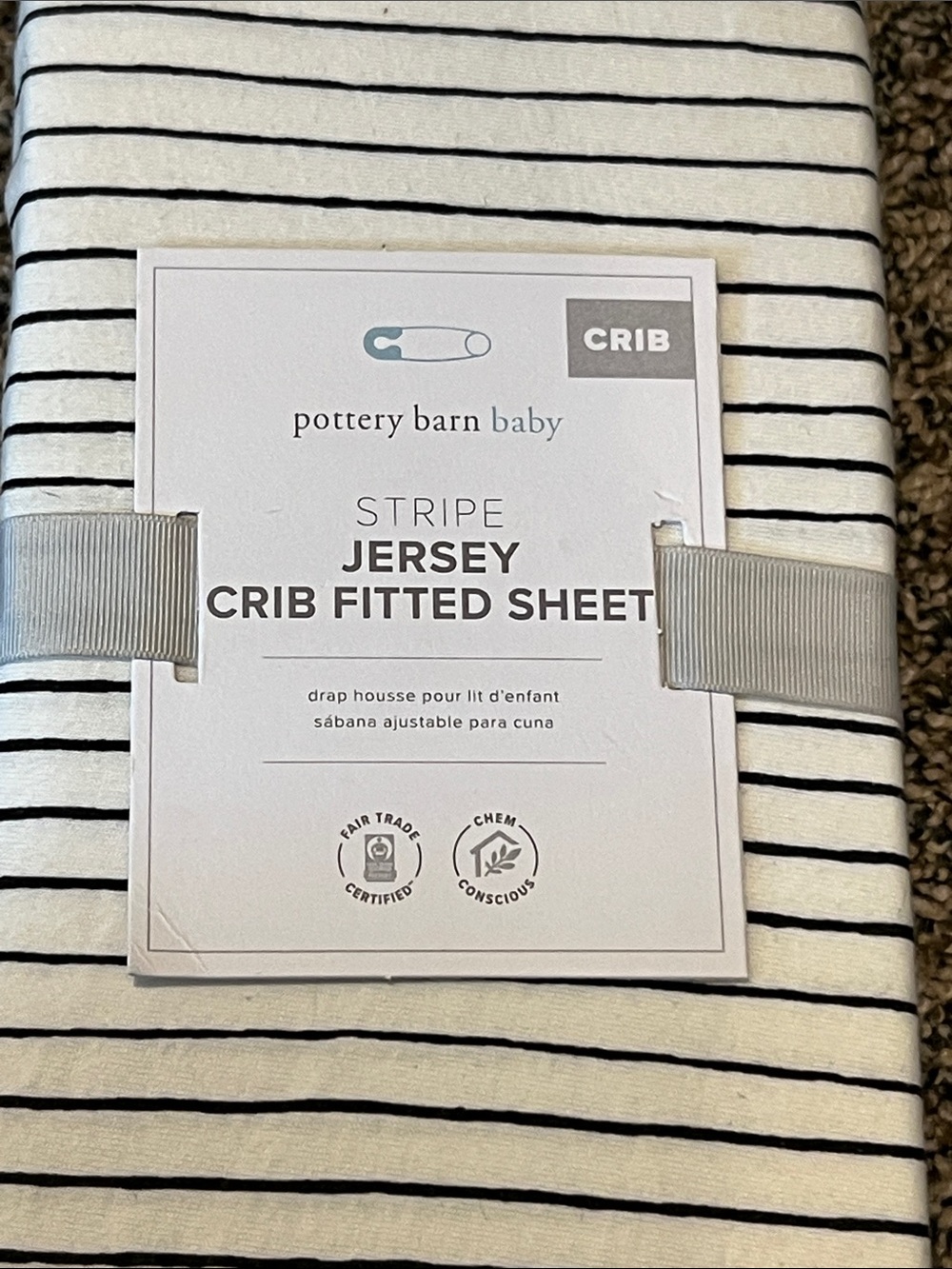 Pottery Barn Baby Stripe Jersey Crib Sheet - White with Black Stripes